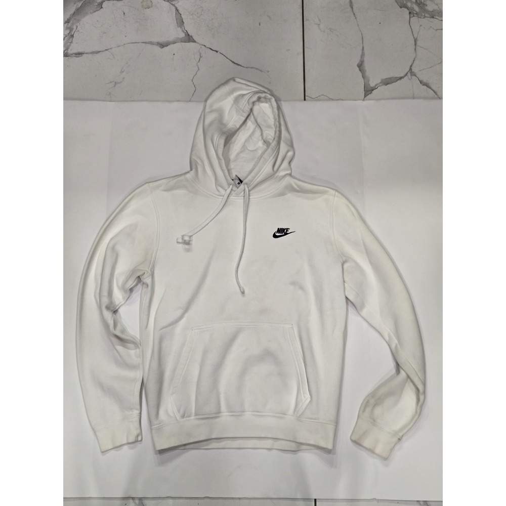 Nike Hoodie Mens Large White Pullover Sweatshirt Fleece Small Logo Athletic Club